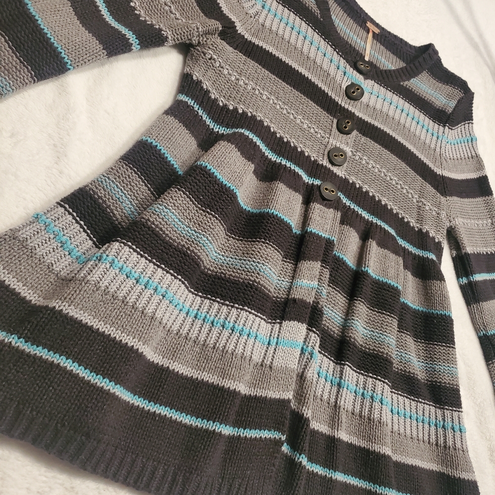 Free People Striped Sweater in Black, Gray, and Blue